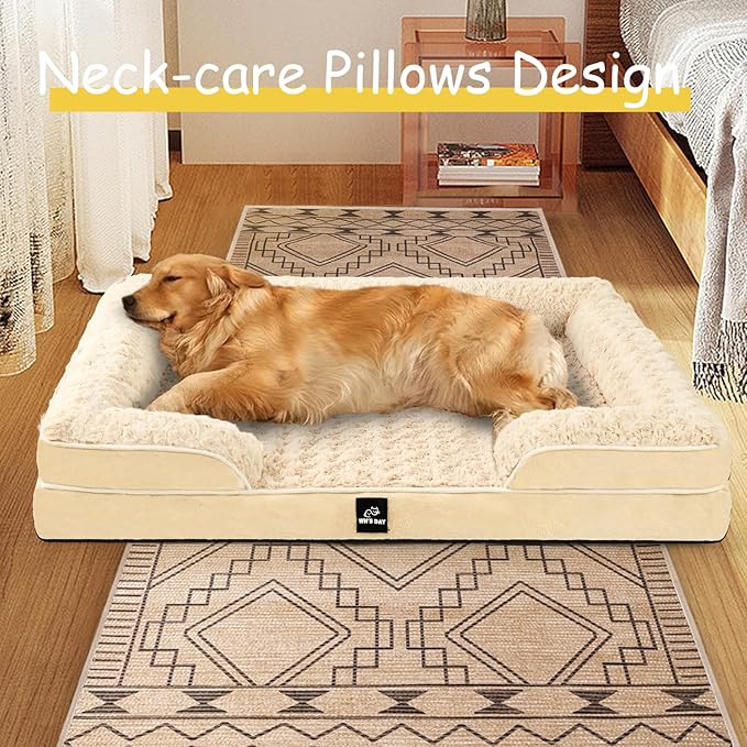 Orthopedic Dog Bed for Large Medium Sized, Washable Memory Foam Large Dog Bed, Medium Pet Sofa with Removable Cover, Washable Waterproof Pet Couch Beds(Beige, M)
