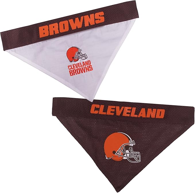 Pets First NFL DOG BANDANA - CLEVELAND BROWNS REVERSIBLE PET BANDANA. 2 Sided Sports Bandana with a PREMIUM Embroidery TEAM LOGO, Small/Medium. - 2 Sizes & 32 NFL Teams available
