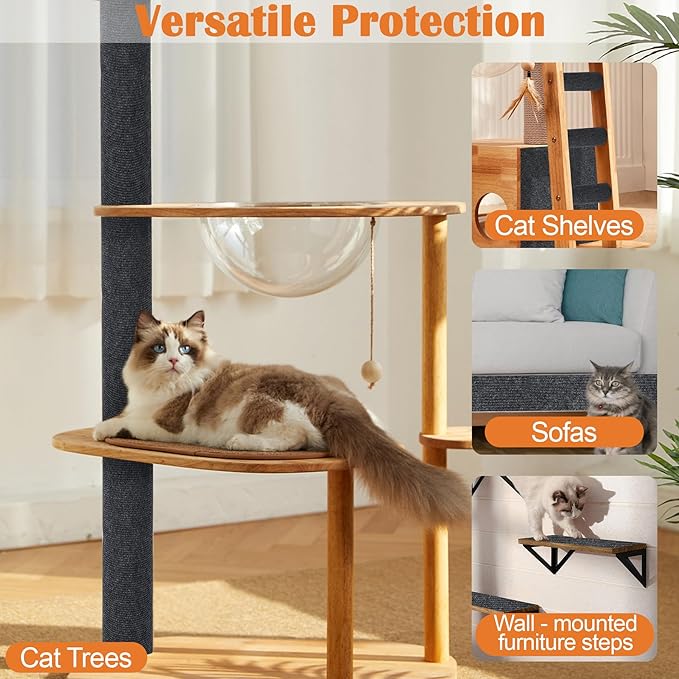 Cat Scratch Furniture Protector - 138" x 17" Trimmable Self-Adhesive Cats Claws Scratch Pads, DIY Cat Climbing Couch Protector for Scratch Post Cat Tree Replacement Indoor (Dark Gray)