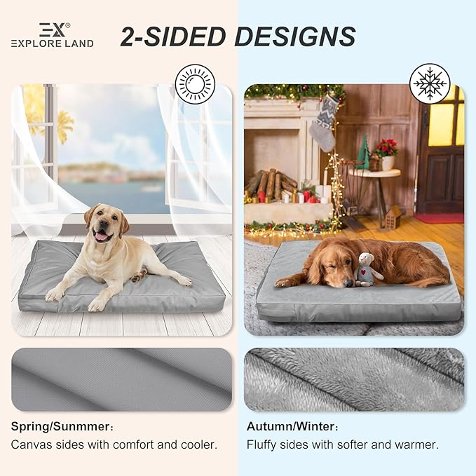 Explore Land Waterproof Dog Bed Cover Machine Washable Fluffy Dog Bed Replacement Cover for 48 Inch Crate, 48Lx30Wx4H inch, Gray