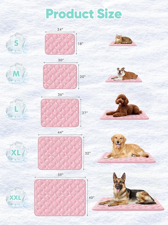 Rywell Dog Cooling Mat 2.0,Soft Blush Pink, 36" x 27" Thick & Durable Cooling Mat for Dogs, Long-Lasting Cool with Waterproof & Color-Changing Arc-Chill Tech (Q-Max>0.5) Washable,&Non-Toxic