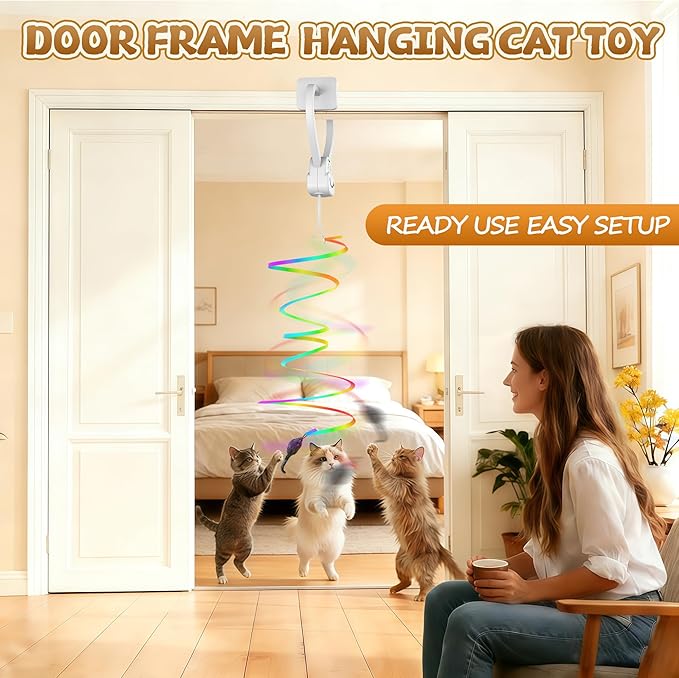 Interactive Cat Toys for Indoor Cats,Automatic Hanging Electric Cat Teaser Door Frame & Doorway,Flying Bird Feather Mouse Wand Enrichment Chase Toy,Safe Self Play for Bored Multi Cats Households