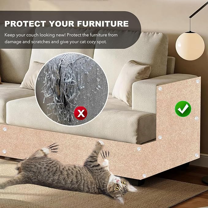 78.7"X15.8" Self-Adhesive Cat Scratching Mat, Couch Protector from Cat Claws, DIY Furniture Protector for Couch, Sofa, Wall & Door, Customizable Couch Scratcher from Cats Claws, No Residue (Beige)