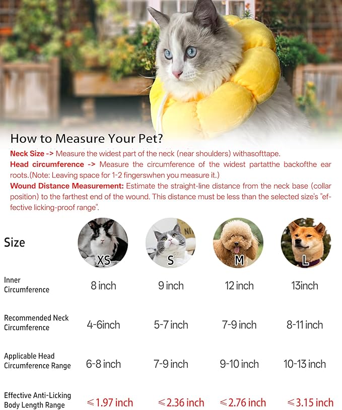 KUDES Cat Small Dog Recovery Collar, Cute Sunflower Neck Cone After Surgery, Adjustable Pet E Collar, Wound Healing Protective Cone Surgery Recovery Elizabethan Collars for Small Pets