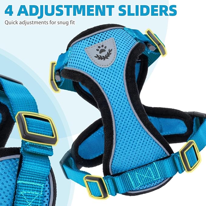 PUPTECK Cat Harness and Leash Set Escape Proof Reflective Cat Walking Harness Adjustable Soft Breathable Mesh Vest for Small Pets, Blue, L