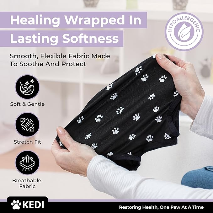 Cat Surgery Recovery Suit Female Cat Onesie for Cats After Surgery Spay Surgical Abdominal Wound Skin Diseases E-Collar Alternative Wear (Black, Medium)