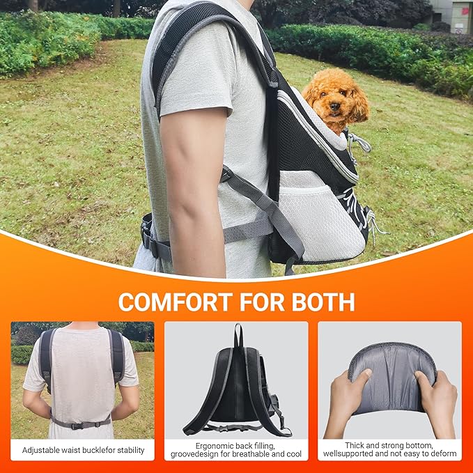 Dog Carrier Backpack for Small Dogs｜Pet Travel Shoulders Bag - Puppy Holder for Chest-Front Dog Baby Carring Ventilated for Hiking & Camping, Black Grey, S