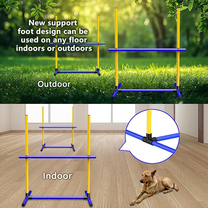 Dog Jumps Agility Equipment with Adjustable Height Jump Bars Adjustable Dog Agility Jumps with Carry Bag Exercise Dog Jumping Hurdles for Outdoor Indoor Dog Agility Course Game (4 Pack)
