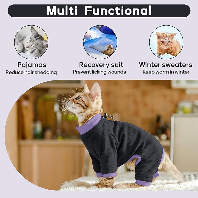 PUMYPOREITY Sticky Hair Cat Clothes, Prevent Hair Loss Cat Pajamas, Soft Cat Sweaters for Cats Only, Cat Hair Sticky Onesie, Cat Recovery Suit After Surgery, Black, S