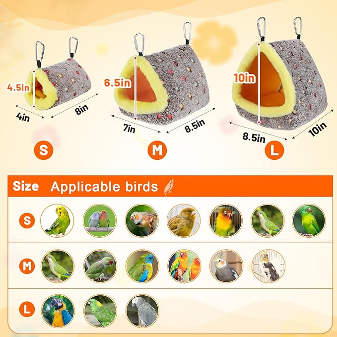 MEWTOGO Large Winter Warm Bird Nest for Cage - Comfortable Birds Bed with Support Plate, Hanging Shed Hideaway Hammock Hut Gift for Macaws African Grey Amazon Parrots