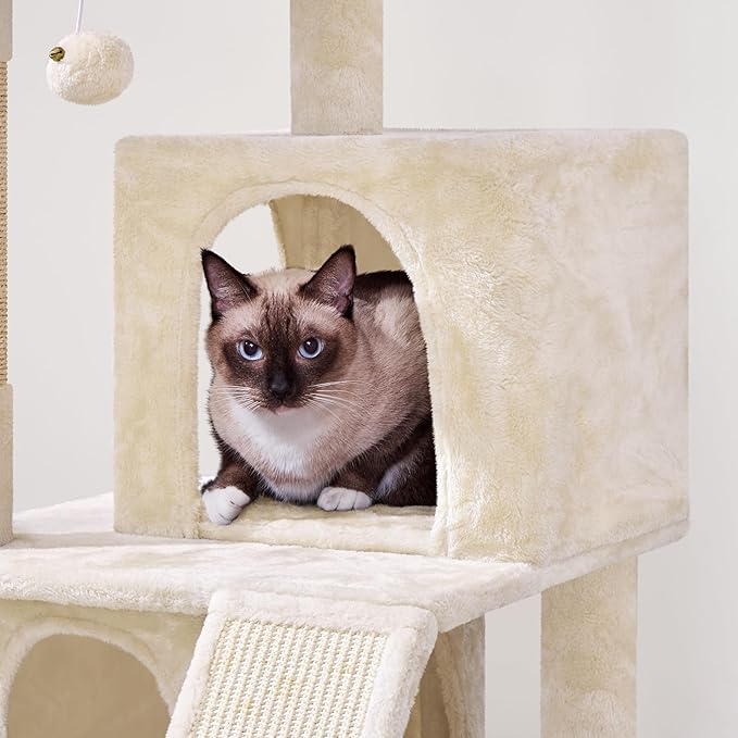 Yaheetech Cat Tree for Indoor Pets, 36in Tower Condo w/Extra Large Perch, Scratching Posts, Board, Dangling Ball, Play Structure for Kittens & Adult Cats, Beige