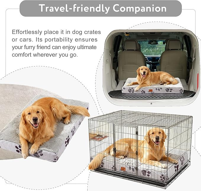 Waterproof Orthopedic Dog Bed for Large Medium Sized Dogs 35x22 Inch - Egg Crate Foam Pet Crate Bed with Removable Washable Cover, Plush Top Anti-Slip Bed Mat, Christmas Red