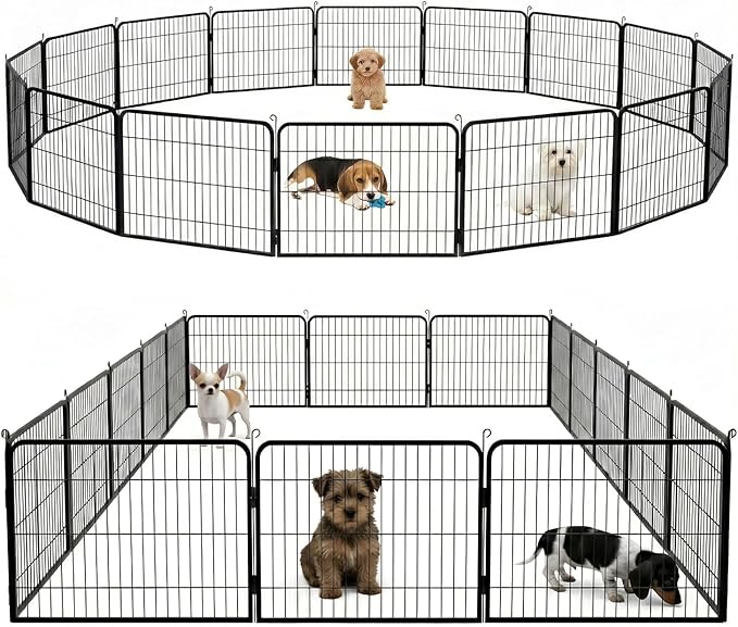 BestPet Dog Playpen 24 Inch 16 Panels Heavy Duty Metal Pet Exercise Pen Indoor Outdoor Fence Panels Anti-Skid Expandable Design