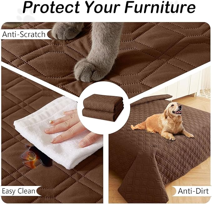 hyha Waterproof Dog Bed Blanket, Soft Pet Blankets, Waterproof Couch Cover for Dogs, Reversible Sofa Covers Washable for Furniture (68x82 Inch, Brown/Beige)