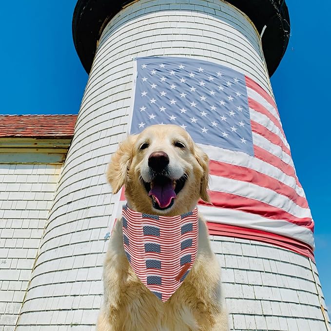 ADOGGYGO American Flag Dog Bandana 2 Pack, Reversible White Red USA Flag Pet Scarf Bib, Adjustable Fit 4th of July Bandanas for Extra Large Dogs Pets (X-Large)