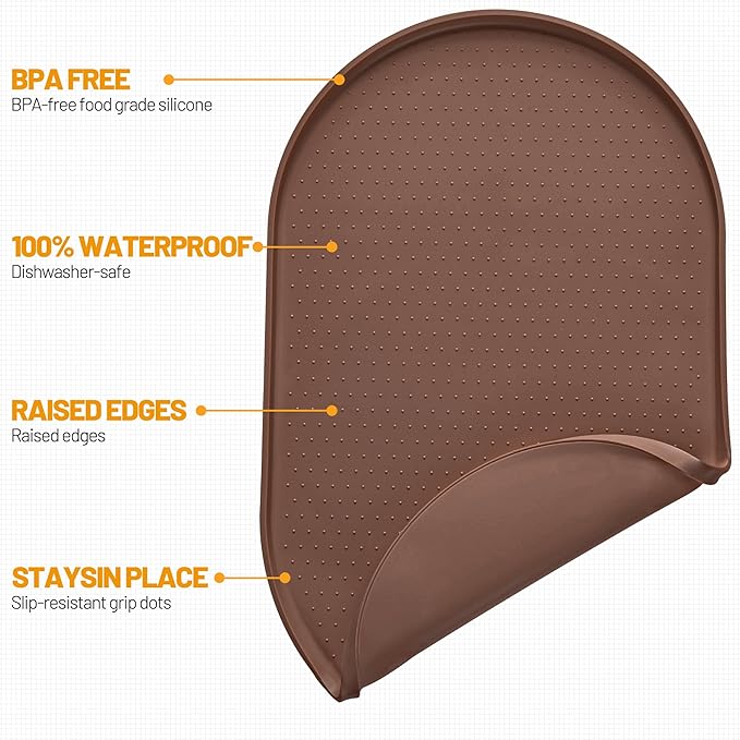 Hubulk 100% Waterproof Silicone Pet Feeding Mat with Raised Edge for Food and Water, Dog Bowl Mats, Cat Bowls Placemat with High Lip Protects Floor for Cats and Dogs (Brown, 24" L x 16" W)
