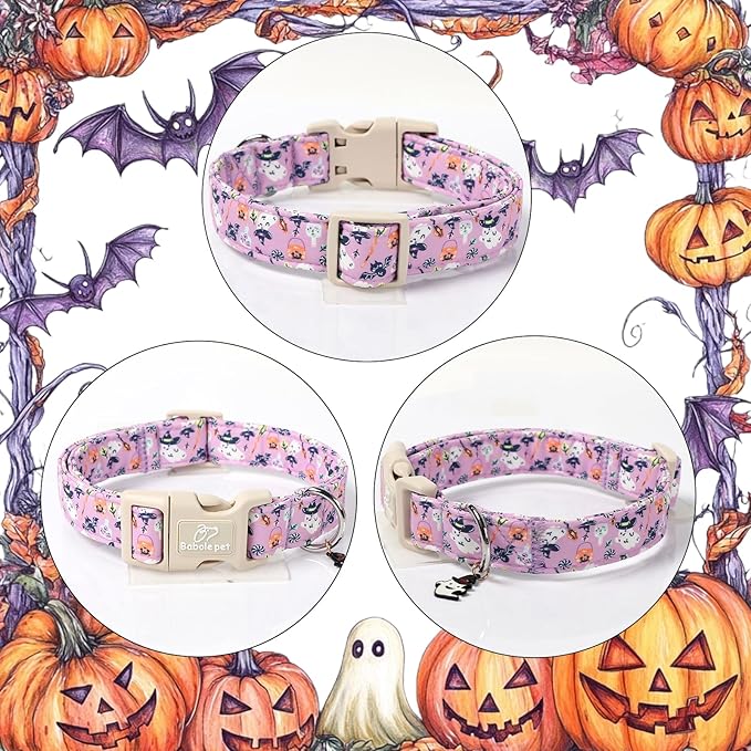 Halloween Dog Collar Cute Wizard Ghost Puppy Collar - Light Comfortable Adjustable Pet Collars for Small Medium Large Girl Boy Dogs S