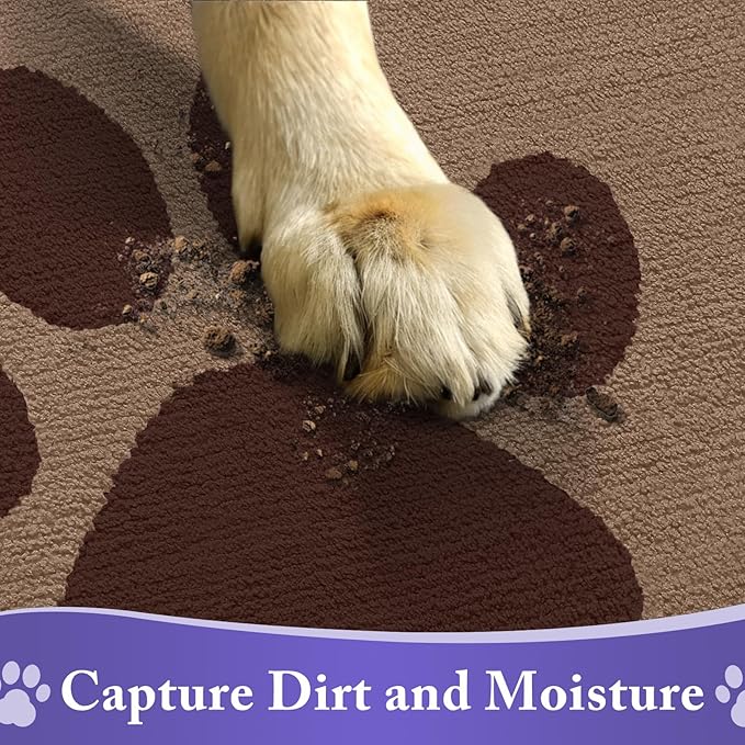 Buganda Dog Door Mat for Muddy Paws, Absorbent Dirt Trapper Non Slip Indoor Doormats, Washable Low-Profile Mat for Mud Dogs, Entryway Carpet for Inside Floor (40x32 Inches, Beige)