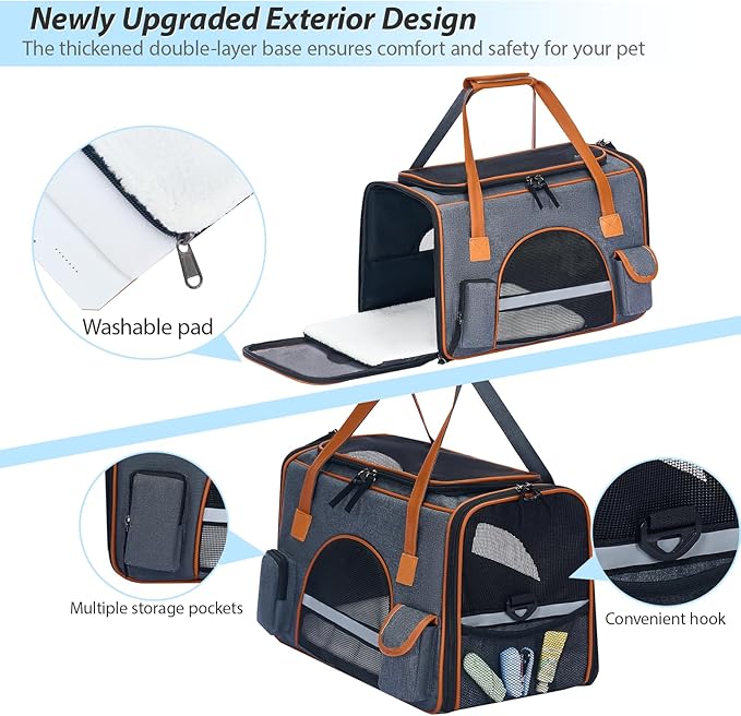 Pesen 18x11x11 Inches Cat Carrier– Fits Pets Up to 16 lbs, Anti-Collapse Design, Multiple Storage Pockets, Cat Carrier Soft Ideal for Medium Cats, Puppy, Rabbits and Other Small Animals