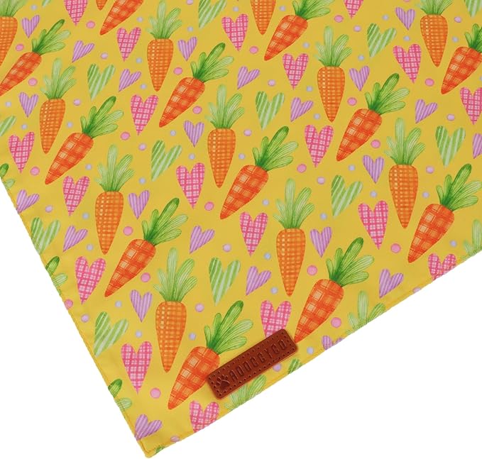 ADOGGYGO Easter Dog Bandana 2 Pack, Bunny Egg Carrot Print Pet Scarf Bib, Adjustable Fit Green Yellow Easter Bandanas for Small Dogs (Small)