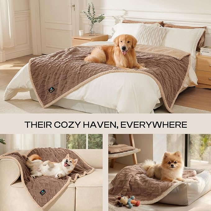 Luciphia Waterproof Pet Blanket, Liquid Pee Proof Dog Blanket for Sofa Bed Couch, Reversible Sherpa Fleece Furniture Protector Cover for Small Medium Large Dogs Cats, Khaki King Size（100" x 82"）