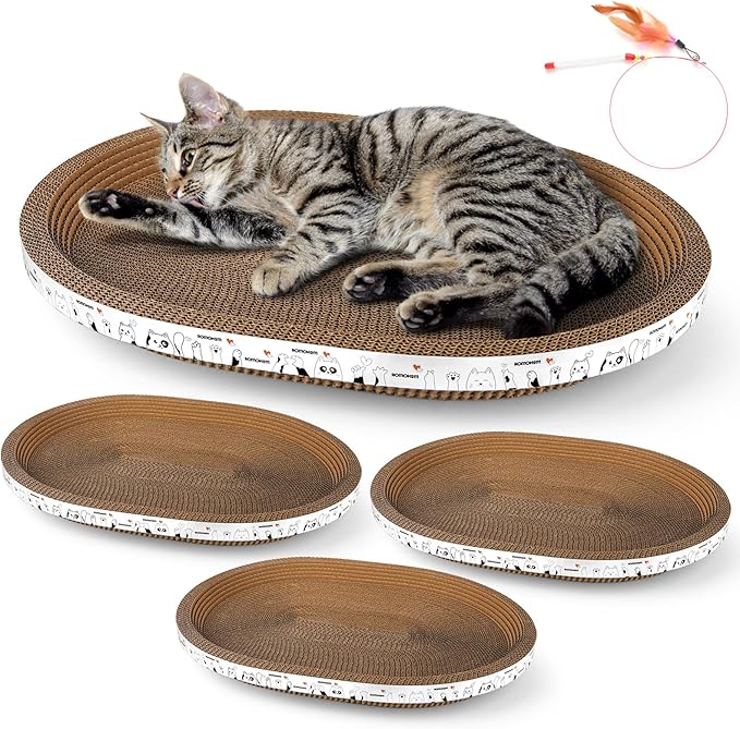 3Pack Extra Large Versatile Cardboard cat Scratcher & Lounger bed, High-Density cat Scratch Pads for Indoor Cats Grinding Claws, Ergonomical curved Cat Scratching Board, Couch Protector from Cat Claws