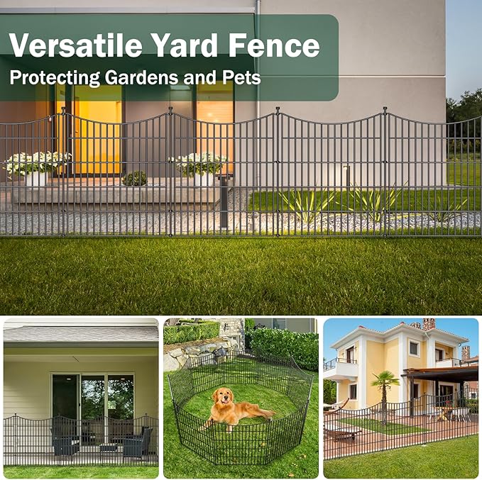 5 Panels Decorative Garden Fence with Gate, 48 in(H) X 13.13 ft(L) No Dig Dog Fence Animal Barrier Outdoor for Yard, Rustproof Metal Garden Edging and Borders, Temporary Fencing Stakes