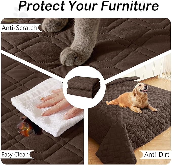 hyha Waterproof Dog Bed Blanket, Soft Pet Blankets, Waterproof Couch Cover for Dogs, Reversible Sofa Covers Washable for Furniture (52x82 Inch, Chocolate/Beige)