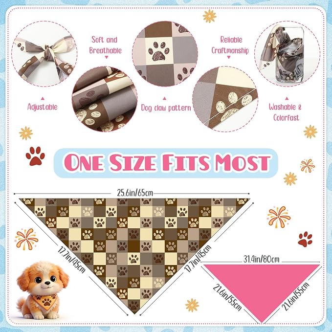 Kacctyen 50 Pcs Dog Bandanas Bulk Bandanas for Dogs Grooming with Dog Paws Pattern Adjustable Pet Triangle Scarf Bib Washable for Small Medium Large Puppy Cats Pets Costume Accessories