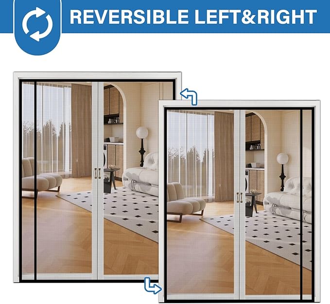 Magnetic Screen Door Left Right Side Opening Upgraded PET Mesh Greater Than Fiberglass and Polyester,Keep Bugs Out,Pet & Kid Friendly,Suitable for Sliding Doors,Patio French Doors-72" X 82"