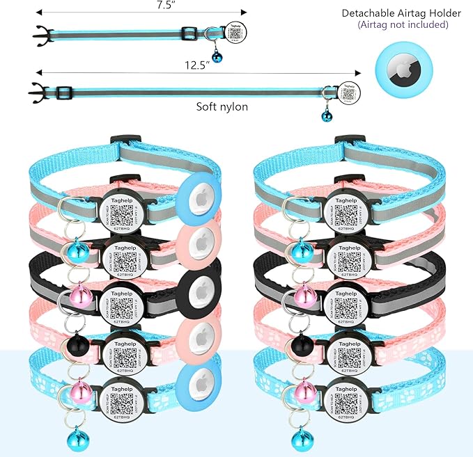 Airtag Cat Collar Breakaway with QR Code Name Tag, Reflective cat Collar airtag Holder with Bell, Cat ID Tag Personalized, Ultra-Durable, Adjustable, Quick Release, Fits Most Cats (Black)