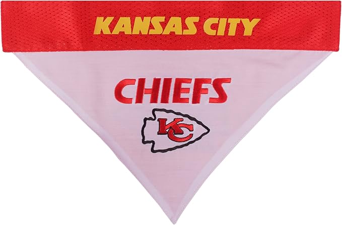 Pets First NFL DOG BANDANA - KANSAS CITY CHIEFS REVERSIBLE PET BANDANA. 2 Sided Sports Bandana with a PREMIUM Embroidery TEAM LOGO, Large/X-Large. - 2 Sizes & 32 NFL Teams available, KCC-3217-L-XL