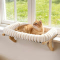 Cloud-Cuddle Cat Perch for Window Sill with Bolster, Natural Wood & Metal Frame Cat Window Seat for Large Cats, Easy to Adjust Zipper Cushion Pet Bed for Windowsill (Medium)