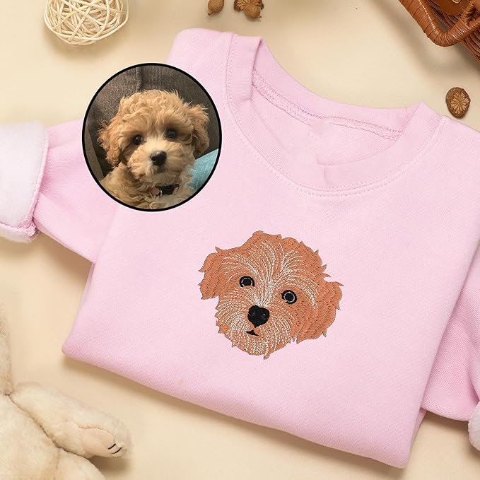 NAZENTI Custom Photo Pet Embroidered Sweatshirt, Custom Dog Face Embroidered Sweatshirt, Dog Mom Sweater,Cat Sweater