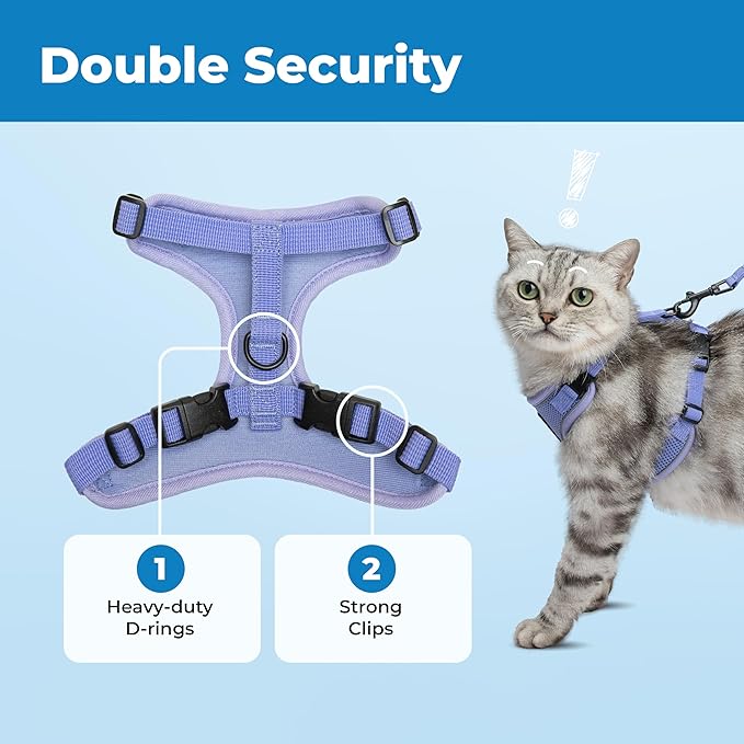 Voyager Escape-Proof Step-in Lock Cat Harness & 5ft Neoprene-Handle Leash Set All-Weather Mesh with Reflective Stitching for Small to Large Cats by Best Pet Supplies, Lavender (327), XXS