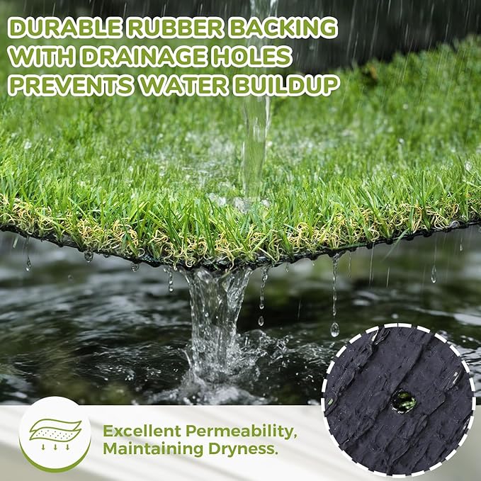 Artificial Grass Rug Indoor Outdoor, 7 x 15FT Faux Grass Turf with Drainage Holes, Realistic Artificial Lawn Rug Dog Pets Mat, Turf Carpet for Garden Lawn Landscape Balcony Patio Backyard Easter Decor