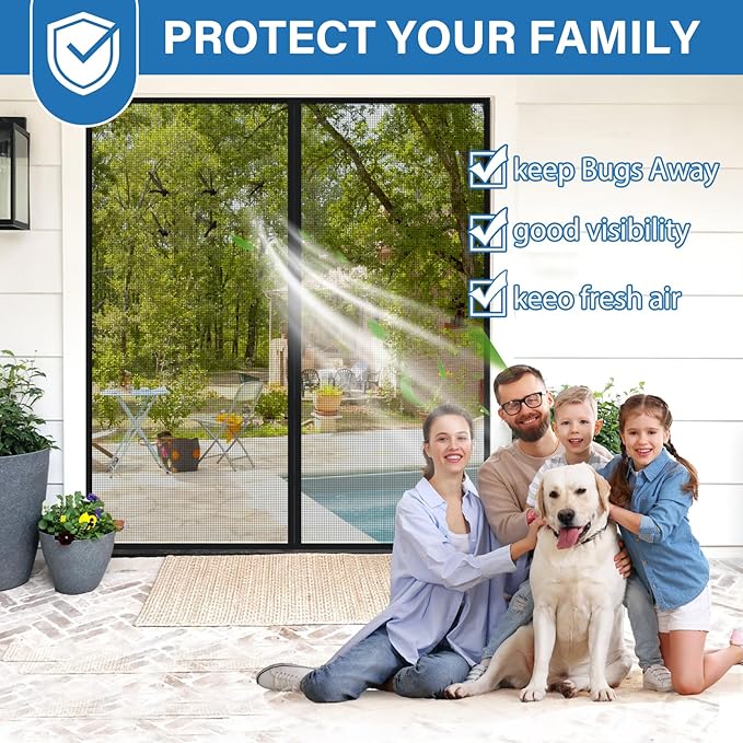 Upgraded PET Mesh Magnetic Screen Door Stronger Than Fiberglass and Polyester,Hands Free,Keep Bugs Out,Pet & Kid Friendly,Suitable for Sliding Doors,Patio and French Doors-74" X 80"