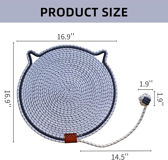 Cat Scratcher Mat, Natural Cotton Rope Cat Scratching Pad, 16.9'' Round Cat Wall & Floor Scratch Pad, Durable Double - Sided Cat Scratcher, Furniture Protector for Wall, Sofa, Couch, Carpet, Beige