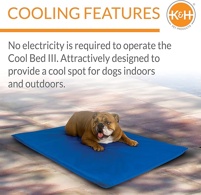K&H Pet Products Cool Bed III Dog Cooling Mat, Indoor Outdoor Cooling Beds for Medium Dogs, Chilling Pet Pad for in Home, Outdoor Houses, Crates, Yards, Porches - Medium 32 X 22in Chill Blue