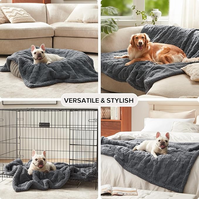 GASUR Waterproof Dog Blankets for Large Dogs, Dog Blanket for Couch Bed, Fleece Pet Blanket for Furniture Sofa Protector, Soft Pet Throw Blankets for Crate Car Outdoor, Washable, Twin 60"x80" Grey