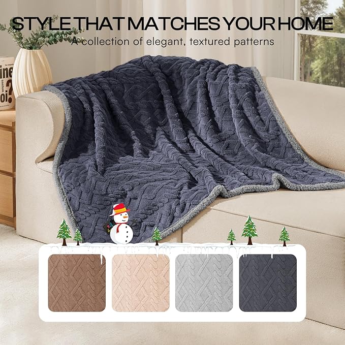 Luciphia Waterproof Pet Blanket, Liquid Pee Proof Dog Blankets for Sofa Bed Couch, Reversible Sherpa Fleece Furniture Protector Cover for Small Medium Large Dogs Cats,Dark Grey Large（65" x 57"）