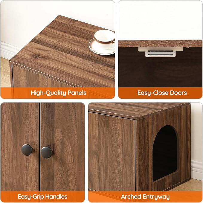 HOOBRO Cat Litter Box Enclosure, Hidden Litter Box Furniture with Side Entry, Litter Box Cabinet, Indoor Cat House, End Side Table, 31.5"L x 17.7"W x 16.3"H, for Living Room, Bathroom, Walnut WL40MW01