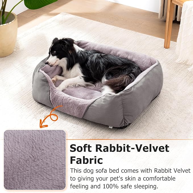 MIXJOY Dog Beds for Small Dogs, Cat Beds for Indoor Cats Washable, Calming Pet Small Size Dog, Soft Rectangle Pet Beds Sofa Cuddler, Orthopedic Cozy Puppy Beds, Anti-Slip Bottom(20x19in, Grey)