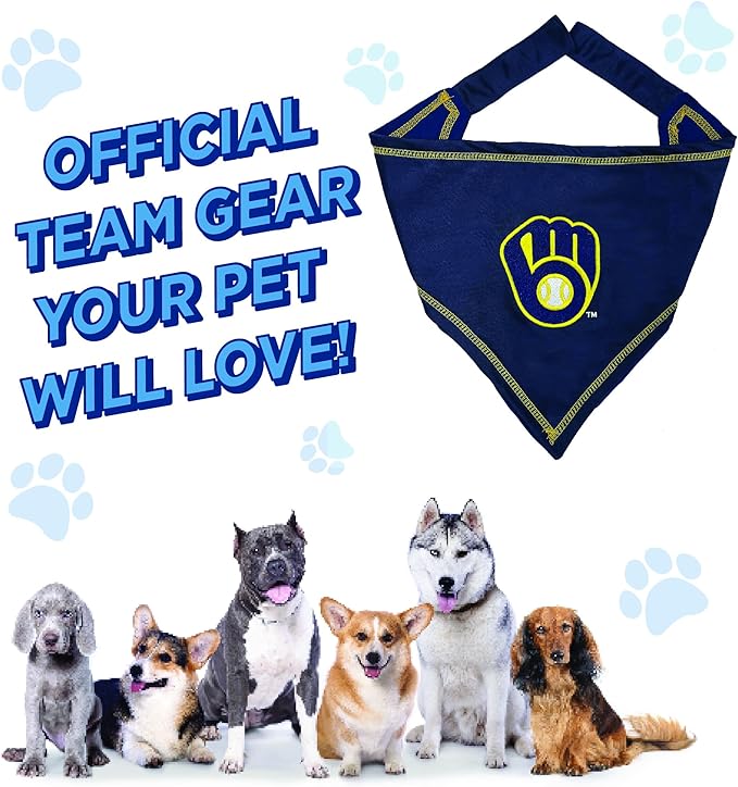 Pets First Milwaukee Brewers TIE Bandana, Small/Medium. Dog Bandana Scarf Bib for Pet Cat Dog. The Ultimate Game-Day, Party Bandana, Birthday Event