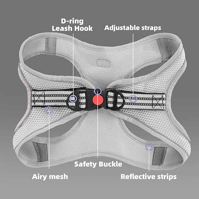 ROYPET Step-in Air Dog Harness, All Weather Mesh Step in Vest Harness for Small and Medidum Dogs and Cats, Adjustable Soft Padded Dog Vest with Easy Control Handle for Dogs Pets (Light Gray, XXL)