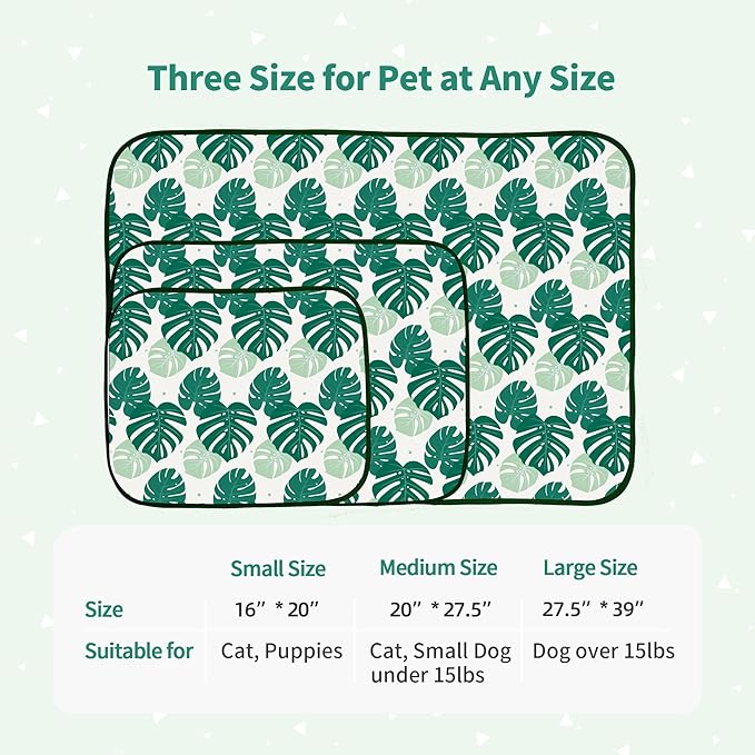 NWK Pack of 4 Pet Cooling Mat - Ice Silk Cooling Mat for Dogs & Cats Portable & Washable Pet Cooling Blanket, Car Seats, Beds for Summer (4pcs, Green Leaf, 20’’ X 16’’ X 0.3)