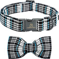 Lionheart glory Dog Bow Collar Blue and Black Plaid Dog Collar for Large Dogs,Boy Dog Collars with Bowtie Spring Summer Collars Soft Adjustable Pet Collar Bows
