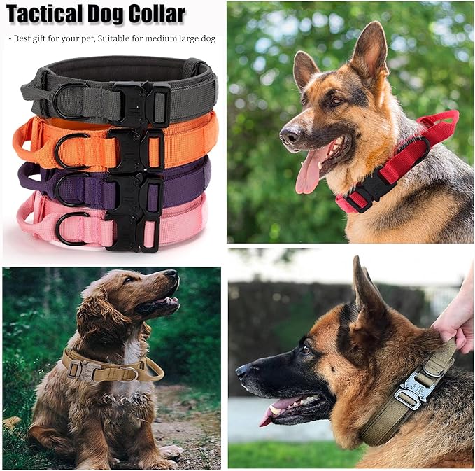 Tactical Dog Collar, Adjustable Military Training Nylon Dog Collar with Control Handle and Heavy Quick-Release Metal Buckle for Small Medium Large Dogs, Orange L