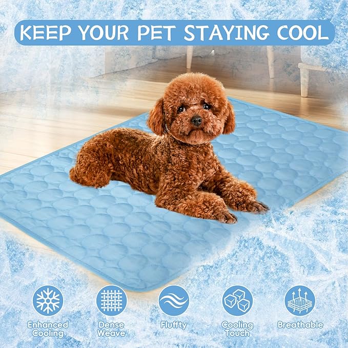 Dog Cooling Mat,2025 Upgrade Pet Cooling Mat for Dogs Cats,Summer Ice Silk Cool Mats & Sleeping Pad for Indoor or Outdoor,Perfect as Blanket for Kennel Sofa Bed Floor Car (Blue, Small, 19.6"x15.7")