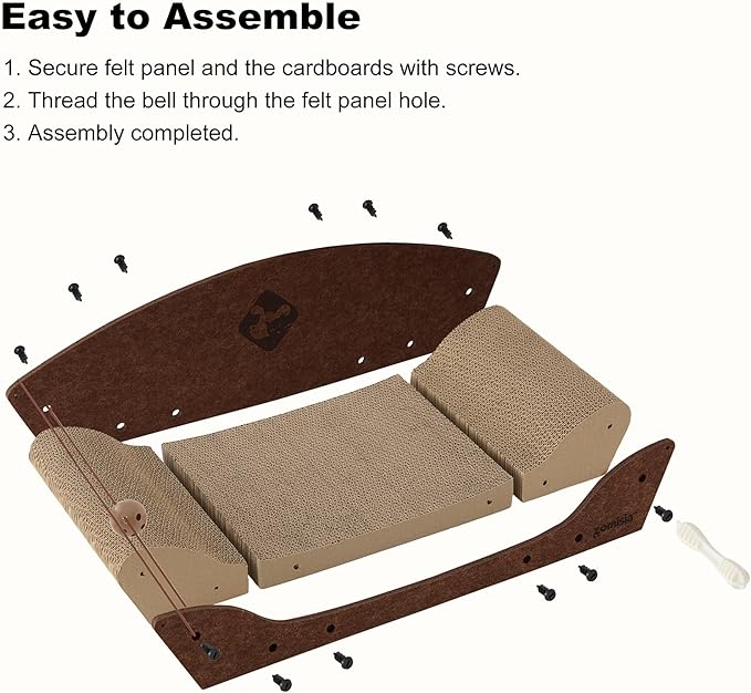 26'' Cardboard Cat Scratcher Bed - Large Scratcher Couch for Indoor Cats, Orthopedic Scratching Board, Lounger Scratching Couch with Bells